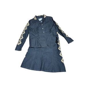 Donna Vinci Vintage Denim Skirt Suit Embellished Church Suit Size 18